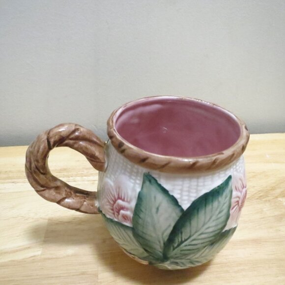 Fitz & Floyd Embossed X2 Coffee Mugs 4"H Floral & Basketweave 1989 - Picture 2 of 11